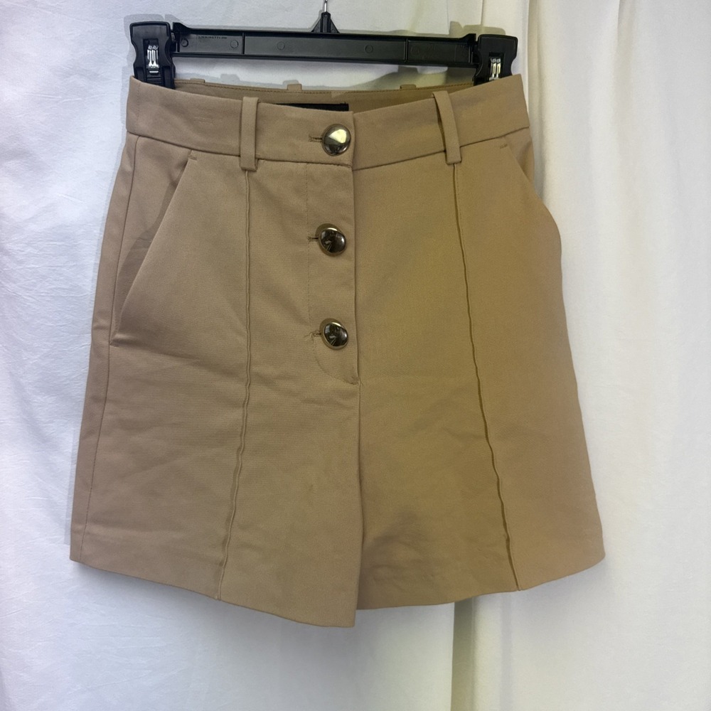ZARA Womens Large Button Front Pleated Khaki‎ Shorts Size XS